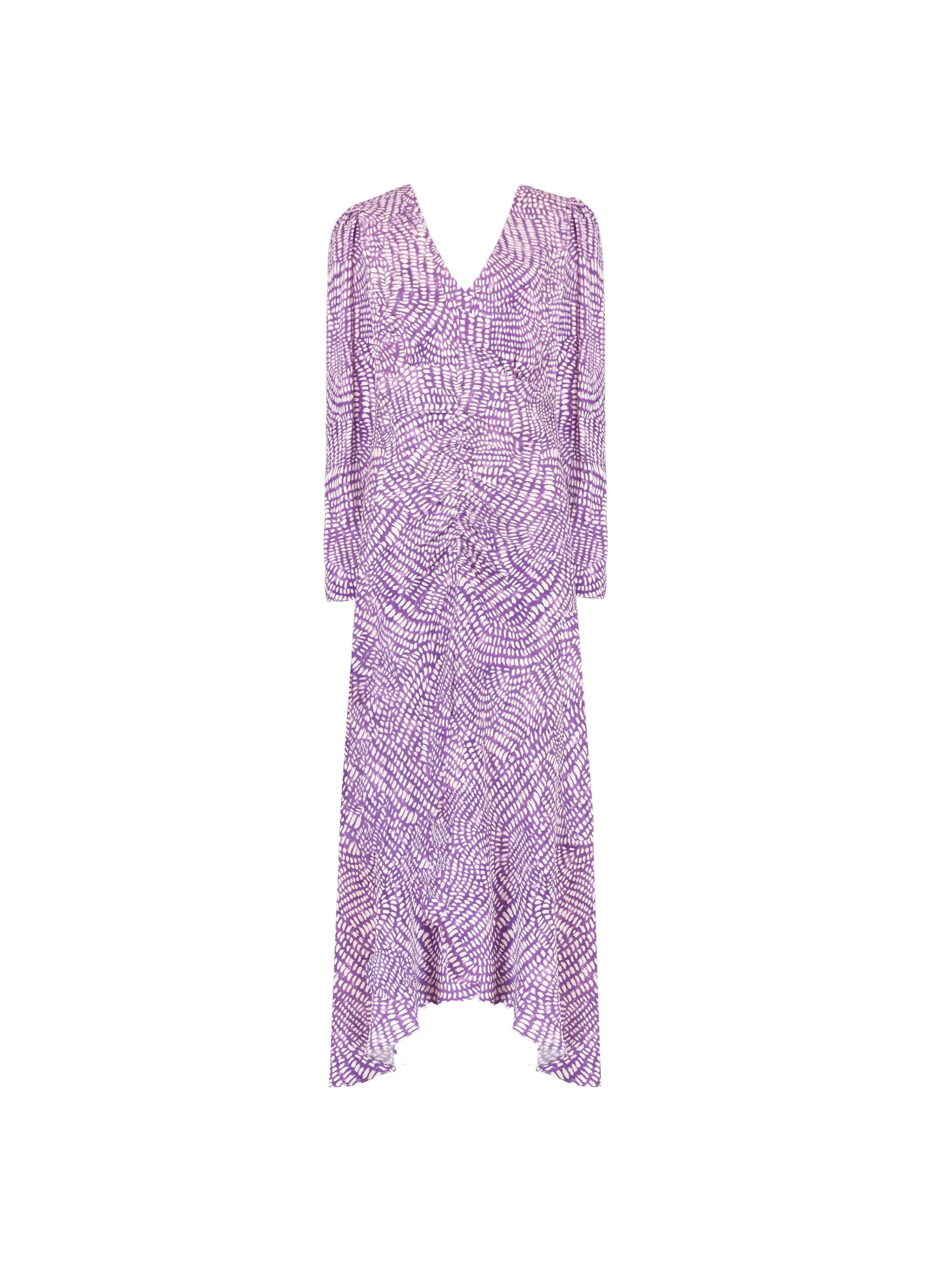 Purple Geo Print Ruched Front Midi Dress