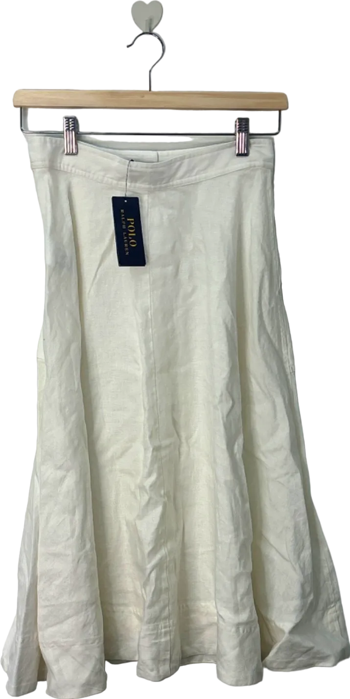 Ralph Lauren White Linen  Button-front midi Skirt UK 8