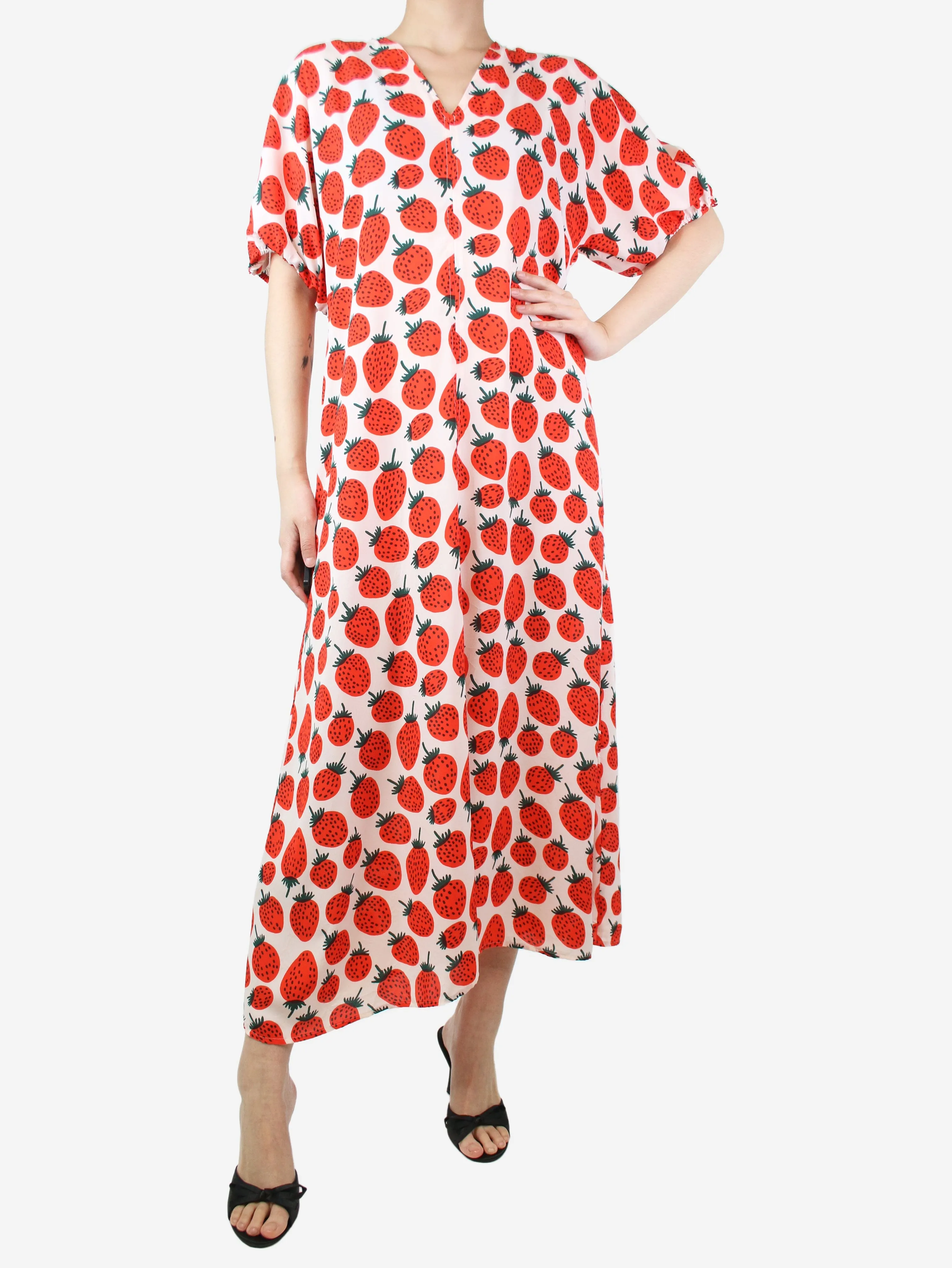 Red strawberry printed maxi dress - size M