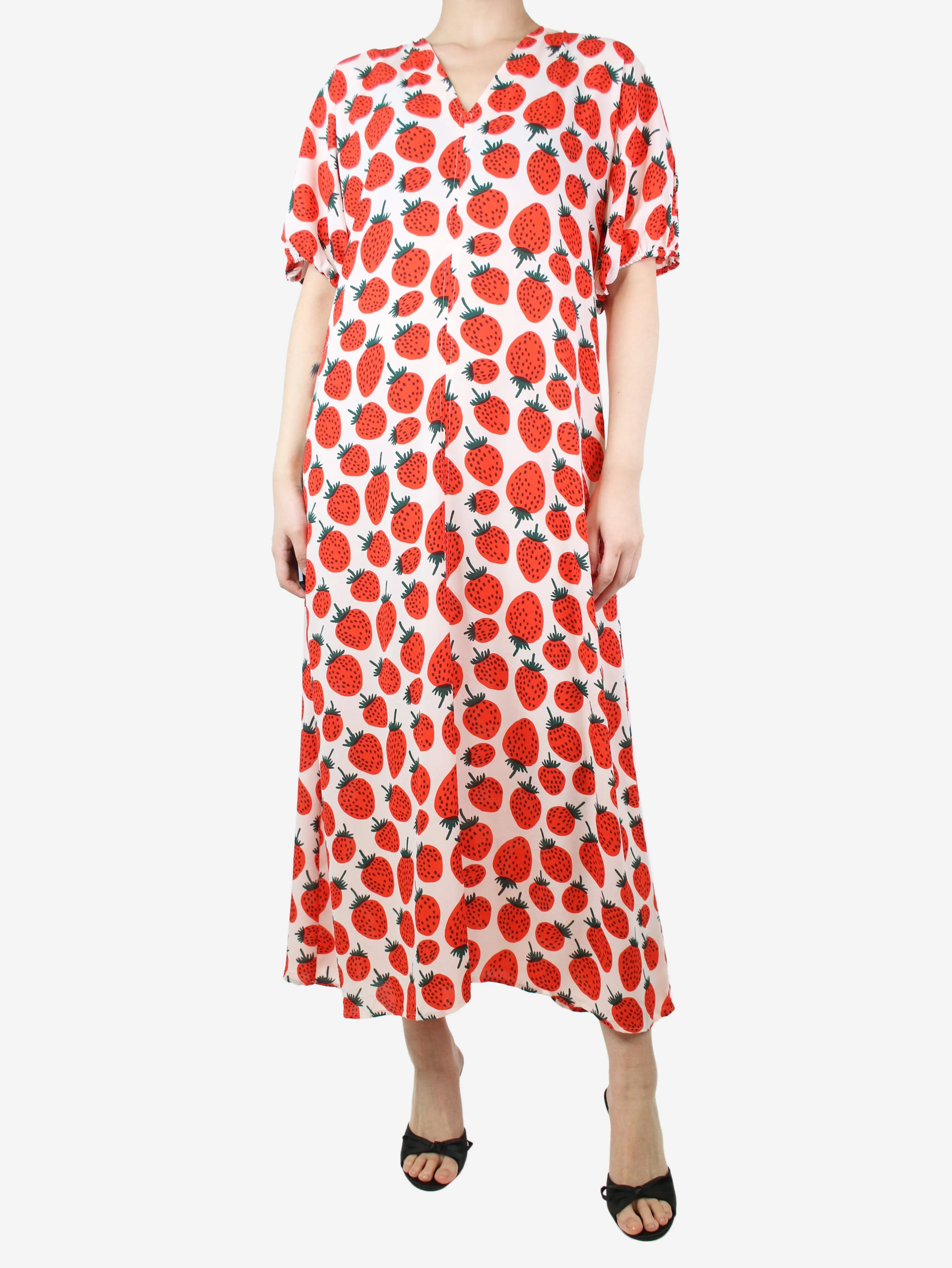 Red strawberry printed maxi dress - size M