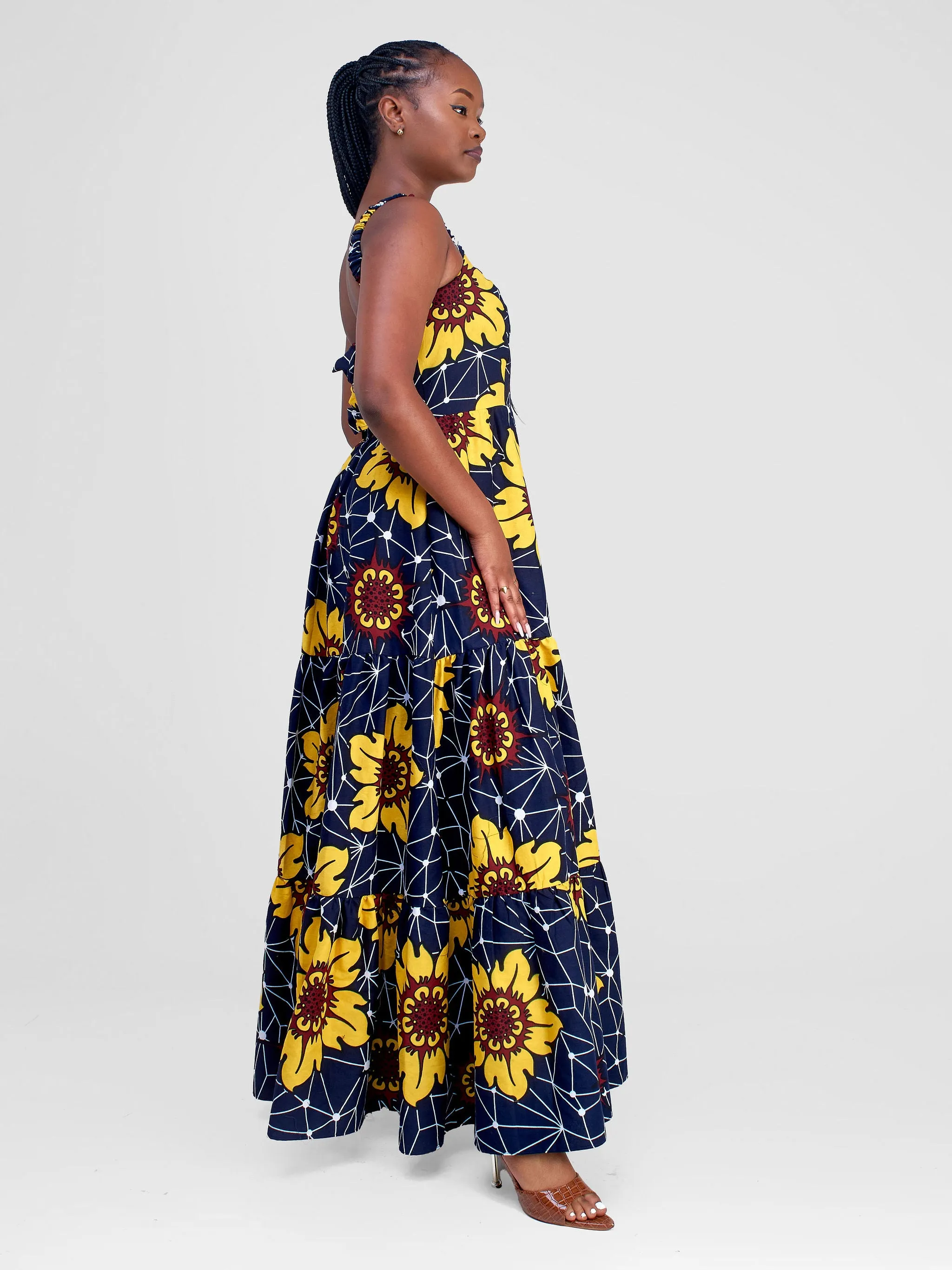 Safari Anga Strappy Tie Back Maxi Dress - Alizeti Print