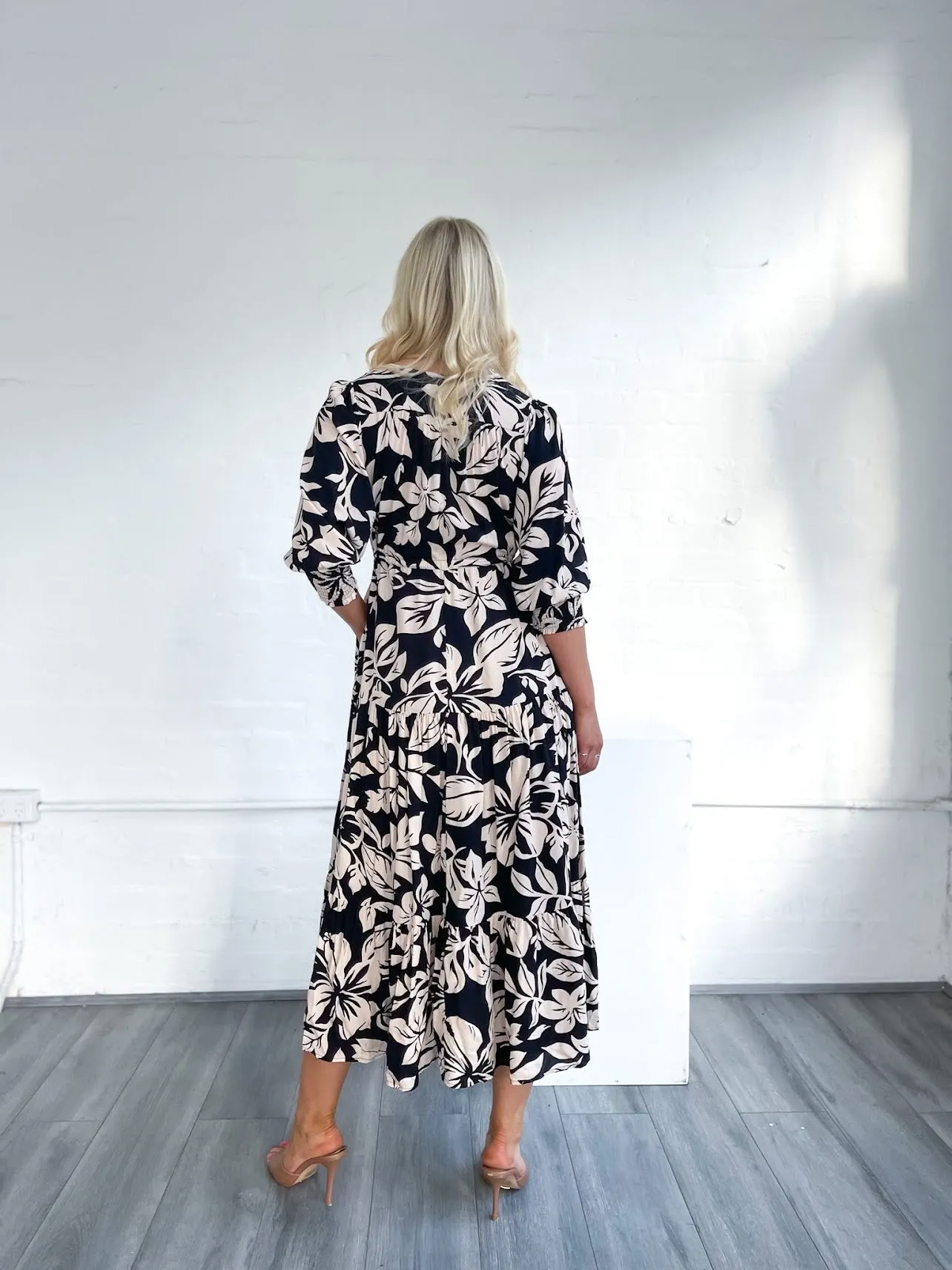 Selma Dress ~ Black & Cream Floral