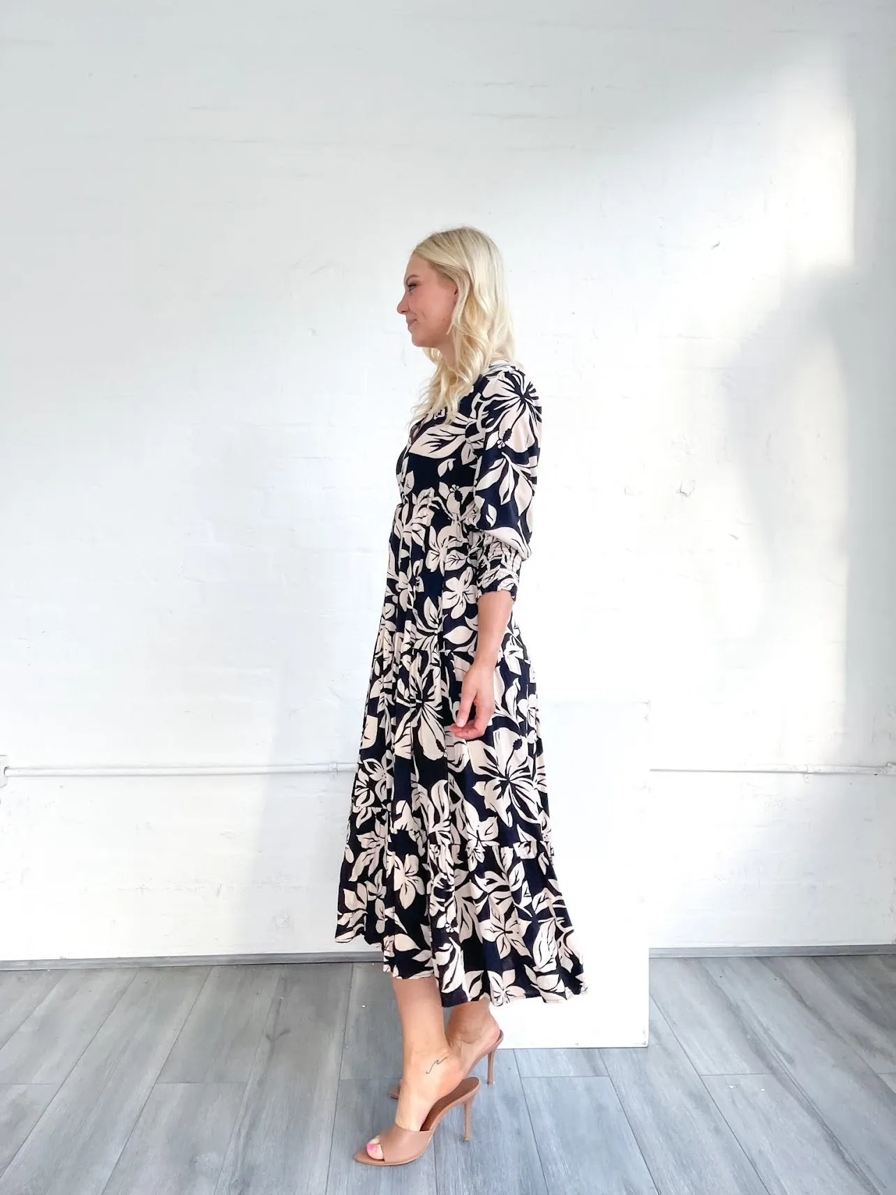 Selma Dress ~ Black & Cream Floral