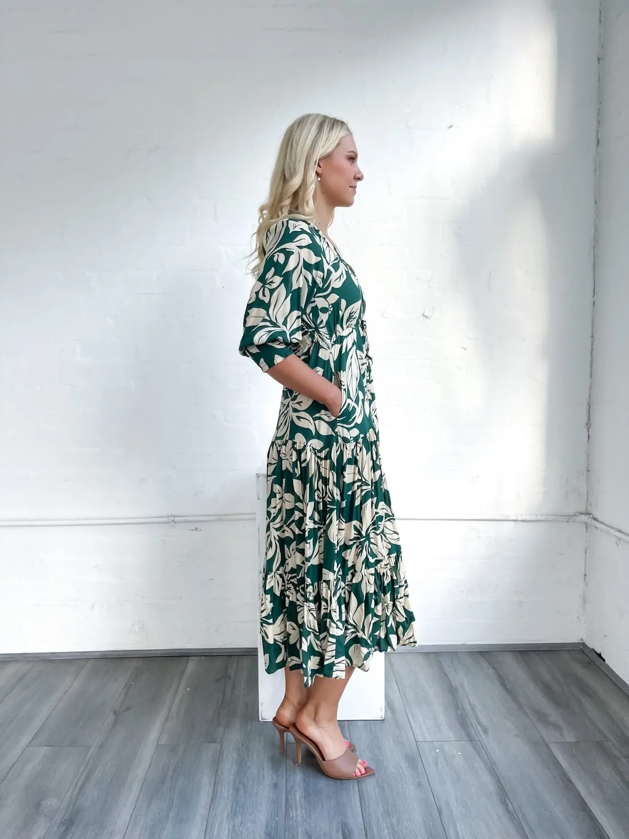 Selma Dress ~ Green Flower