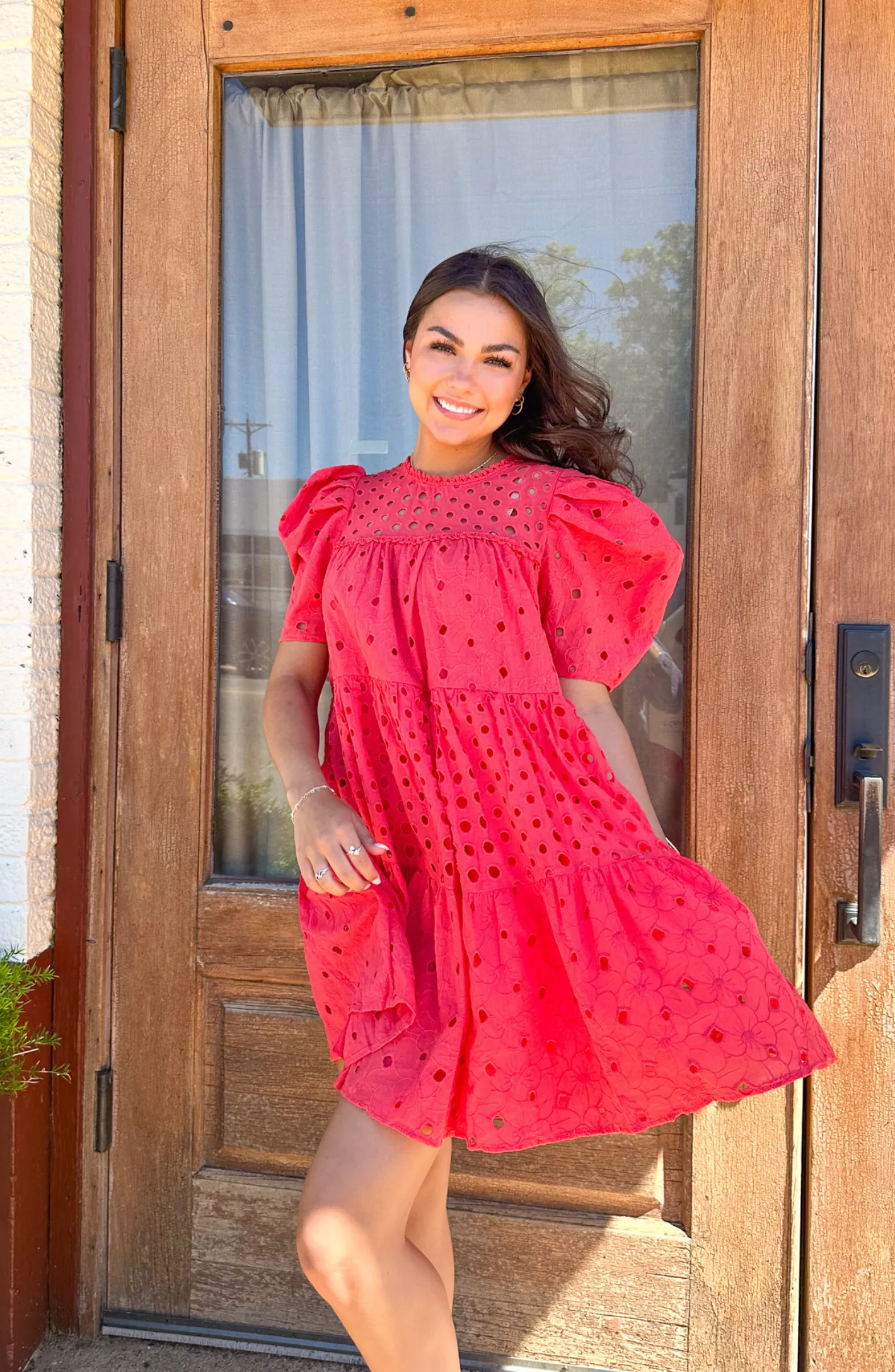 She's All Smiles Cherry Red Eyelet Dress