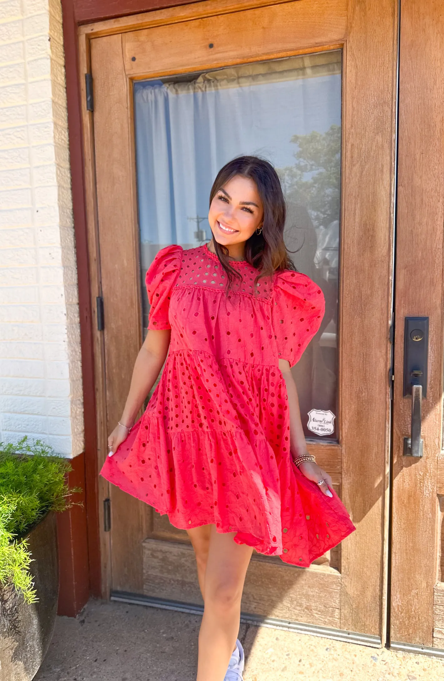 She's All Smiles Cherry Red Eyelet Dress