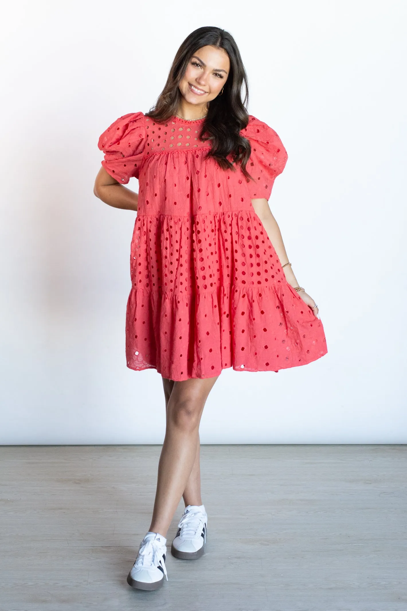 She's All Smiles Cherry Red Eyelet Dress