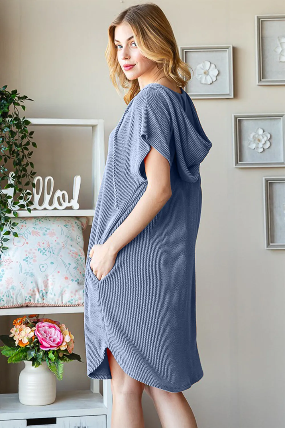 Sunset Vacation Plus Size Ribbed Short Sleeve Hooded Dress