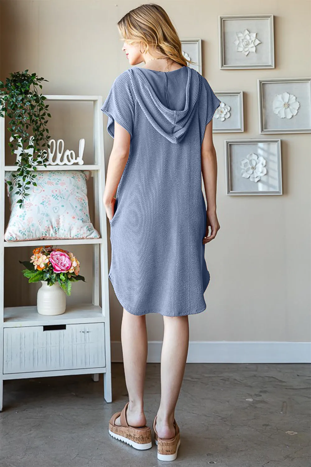 Sunset Vacation Plus Size Ribbed Short Sleeve Hooded Dress