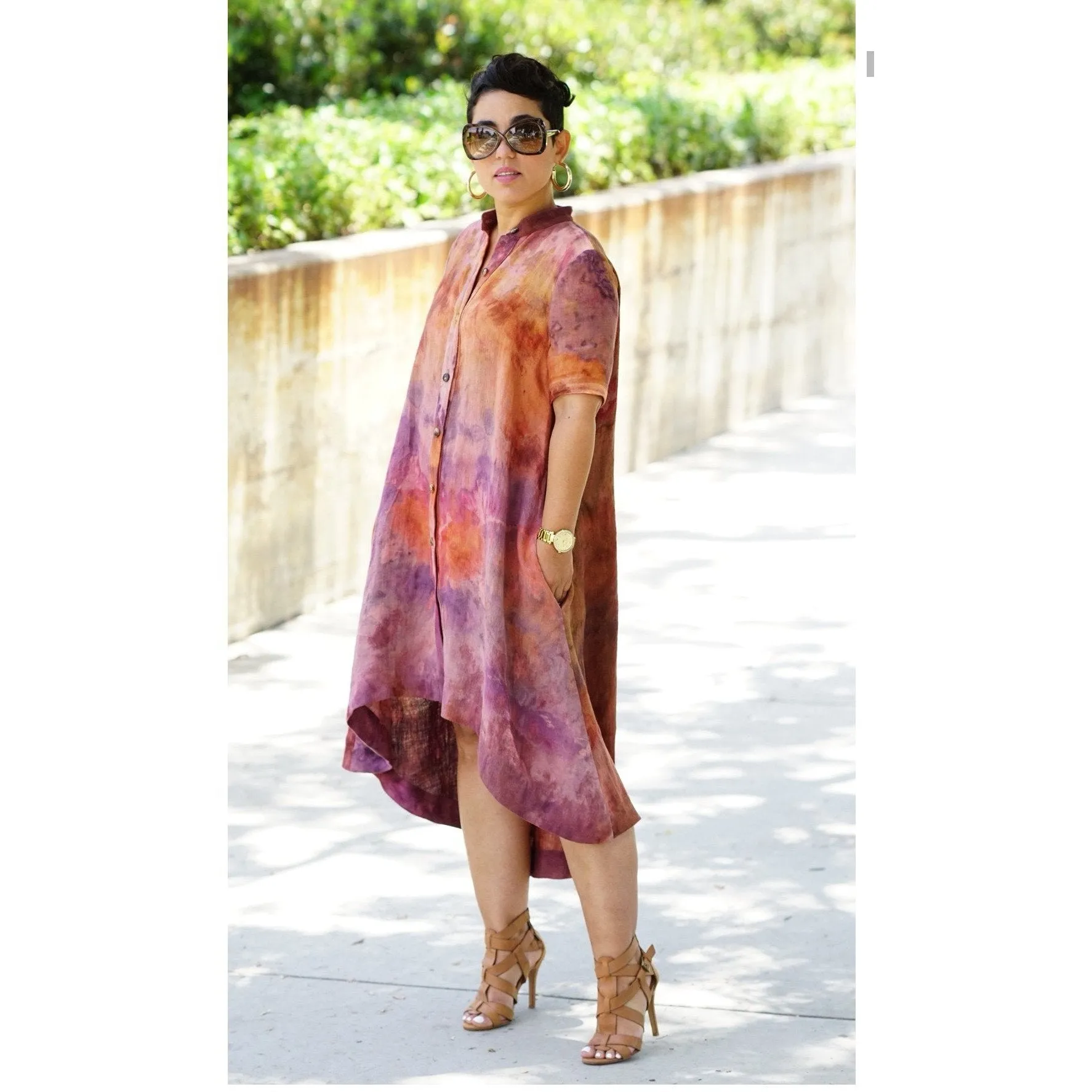 Tie Dye High-Low Shirt Dress