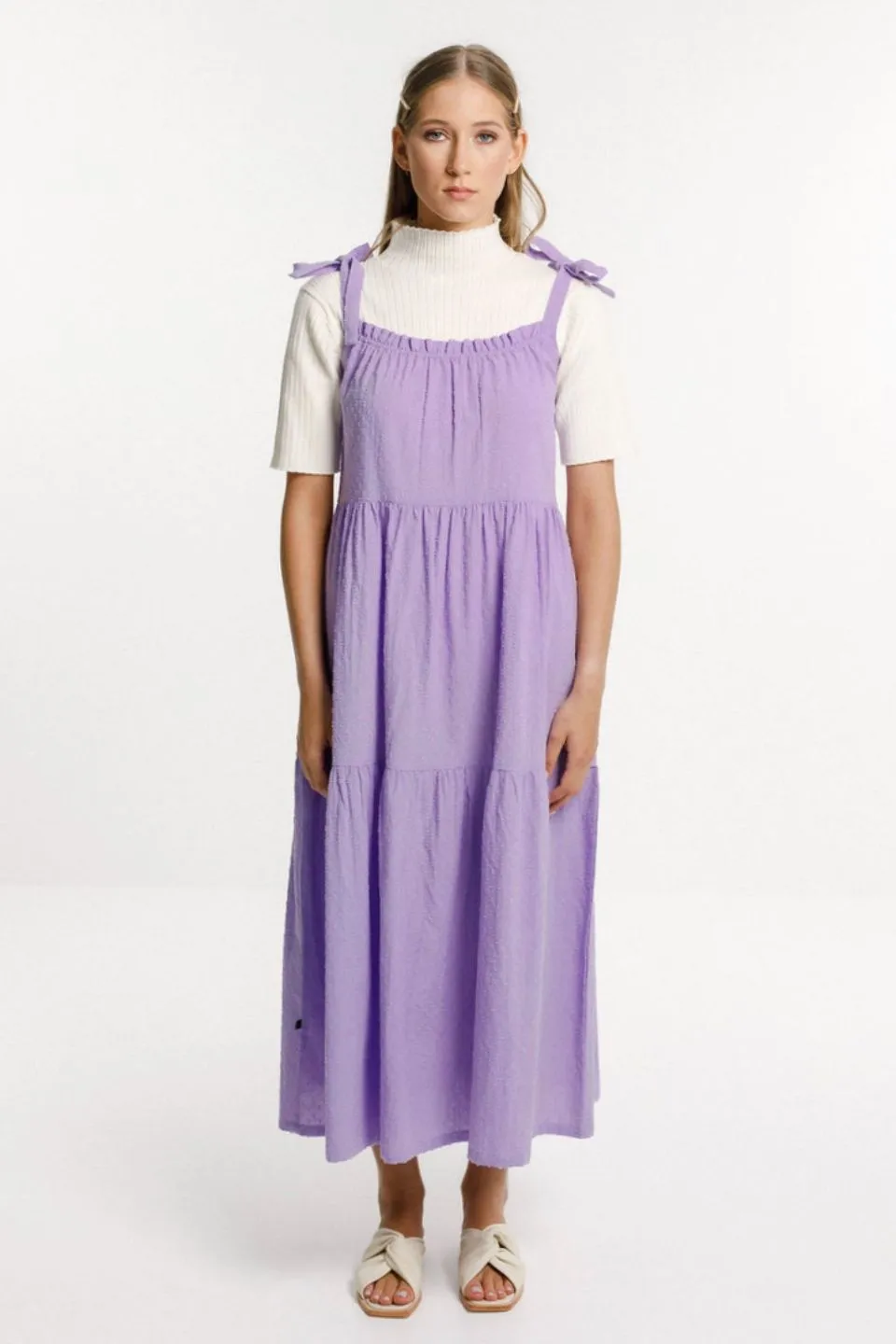 Tie Up Ziggy Purple Rose Tiered Midi Dress