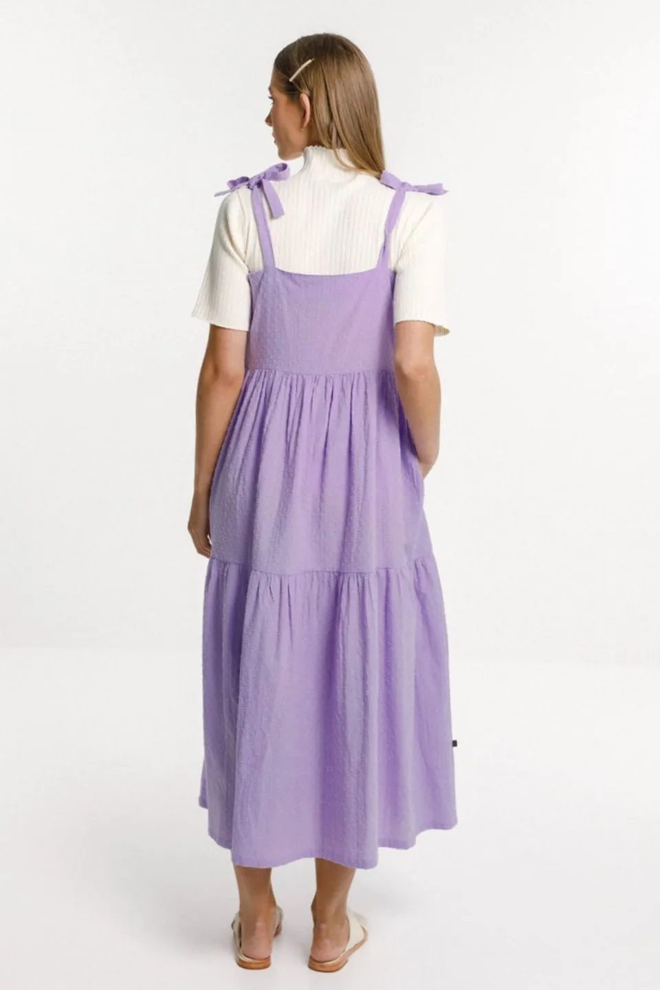 Tie Up Ziggy Purple Rose Tiered Midi Dress