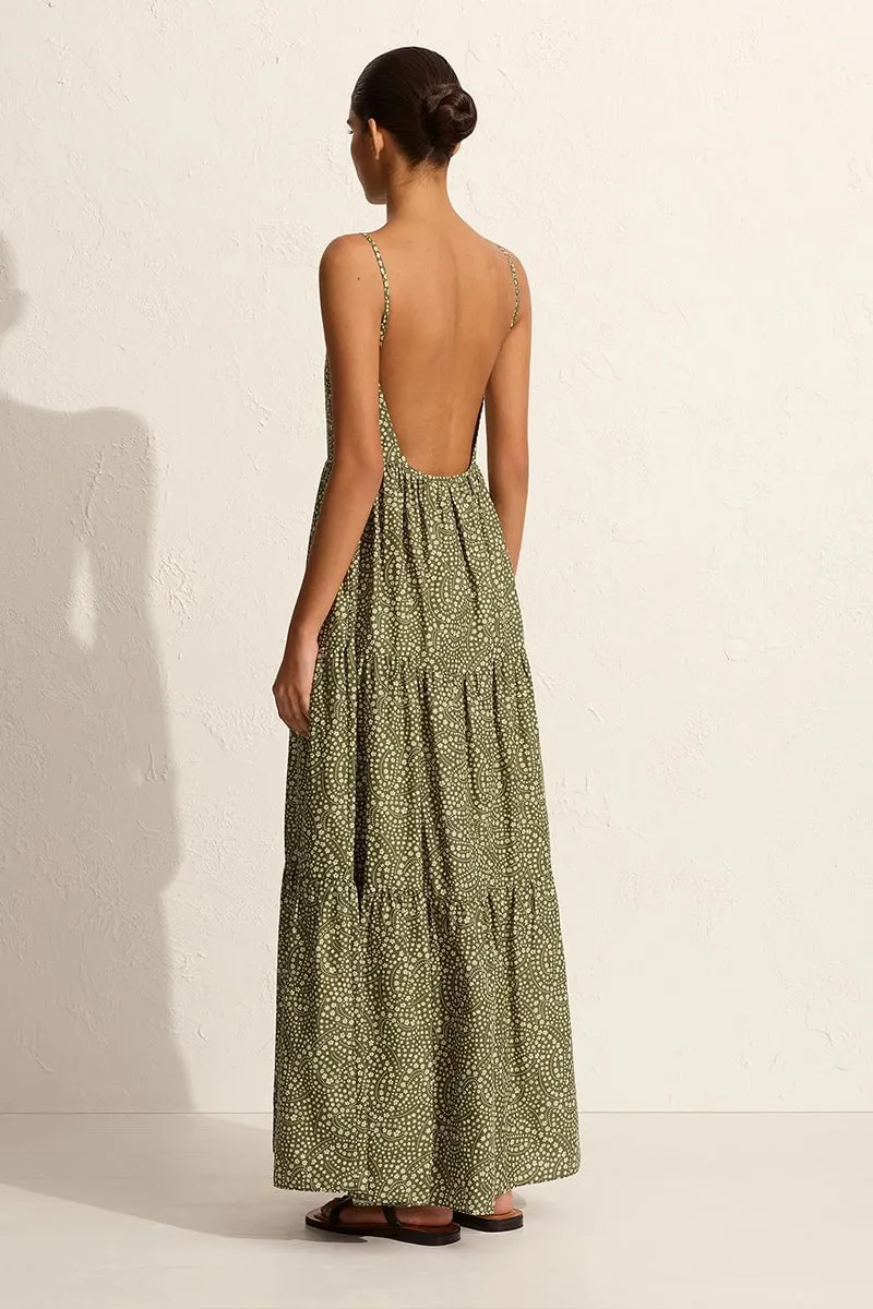 TIERED LOW BACK SUNDRESS-JASMINE OLIVE