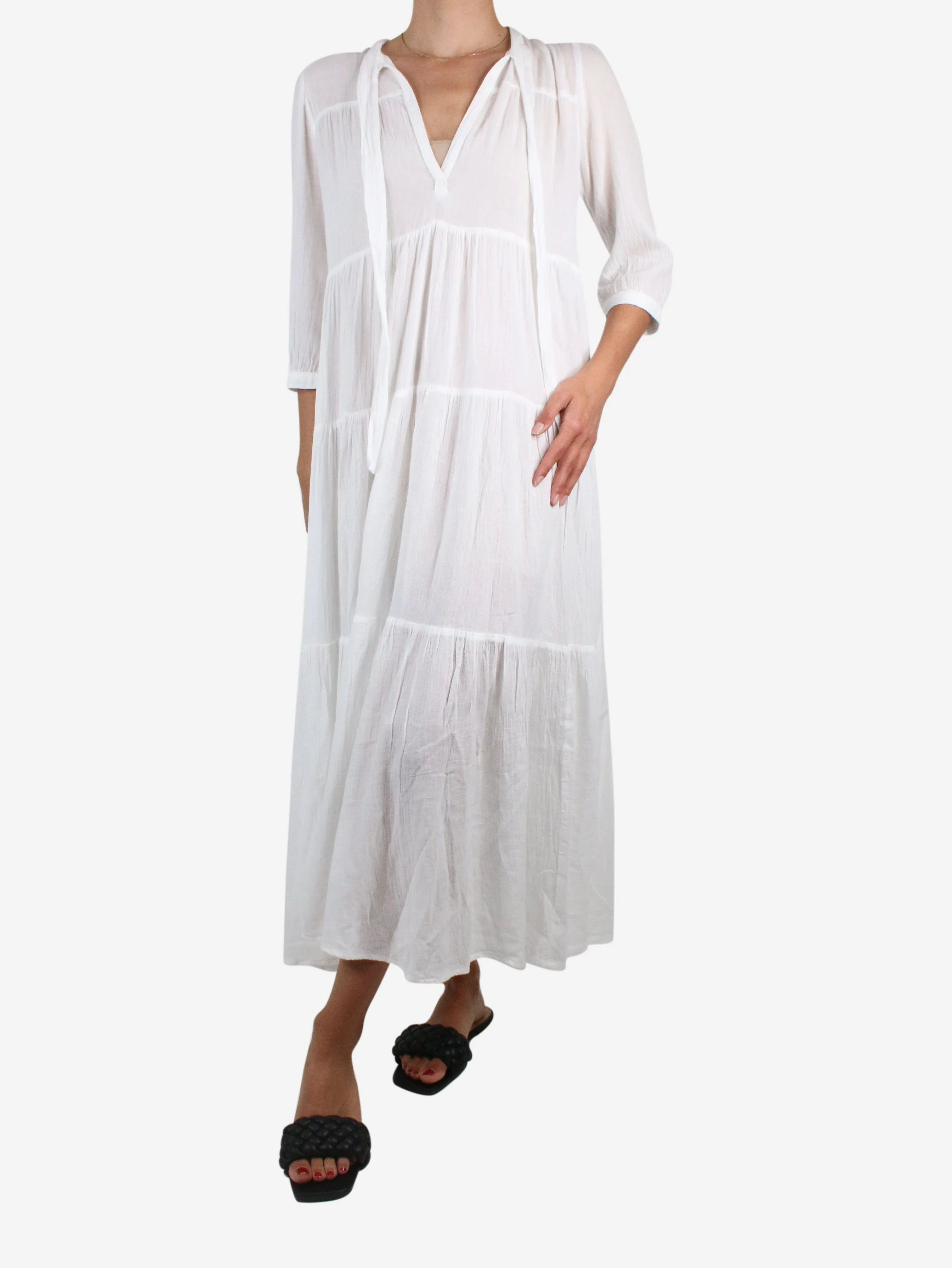 White cotton tie-neck midi dress - size S