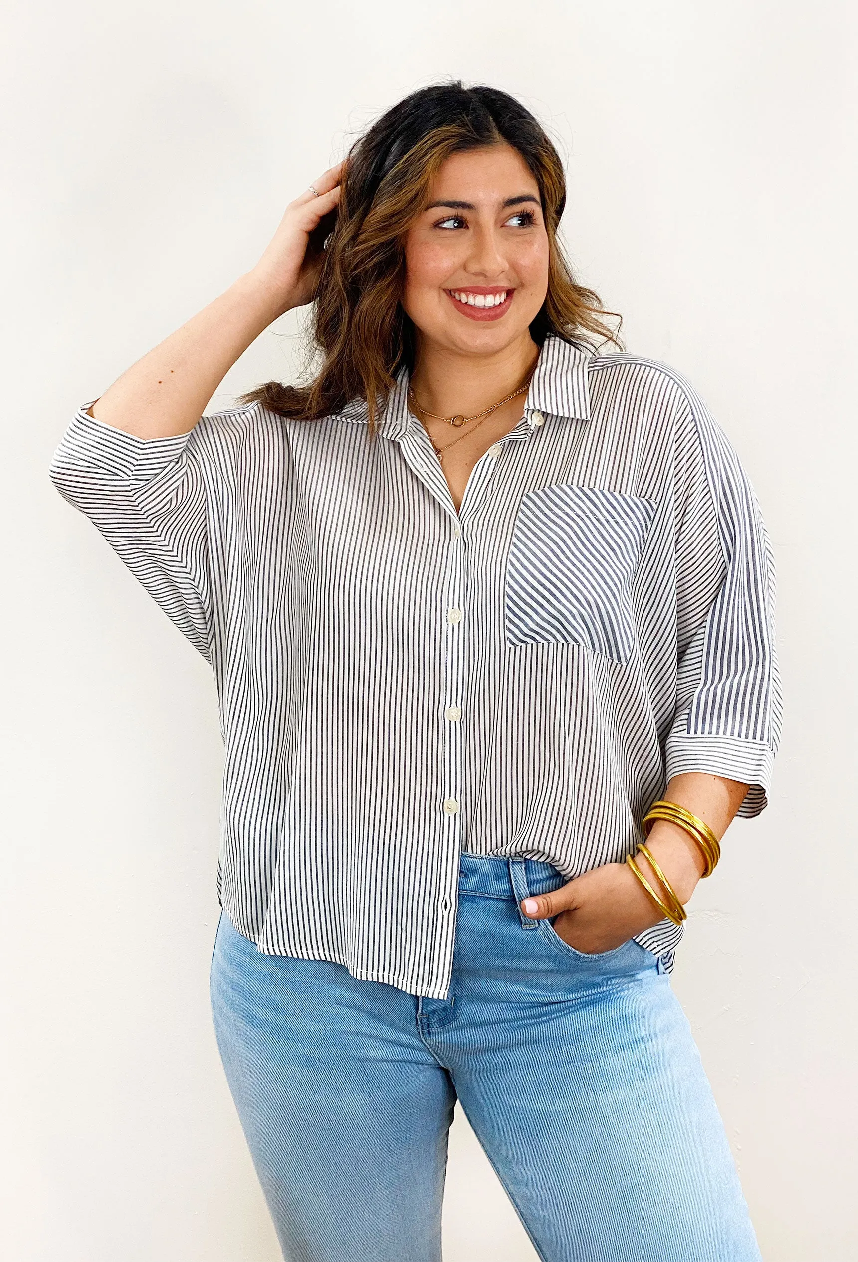 Without Regrets Striped Button Up Top