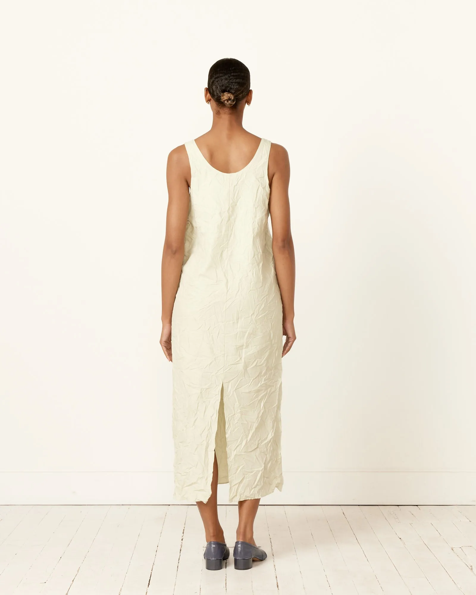 Wrinkled Twill Dress in Light Green