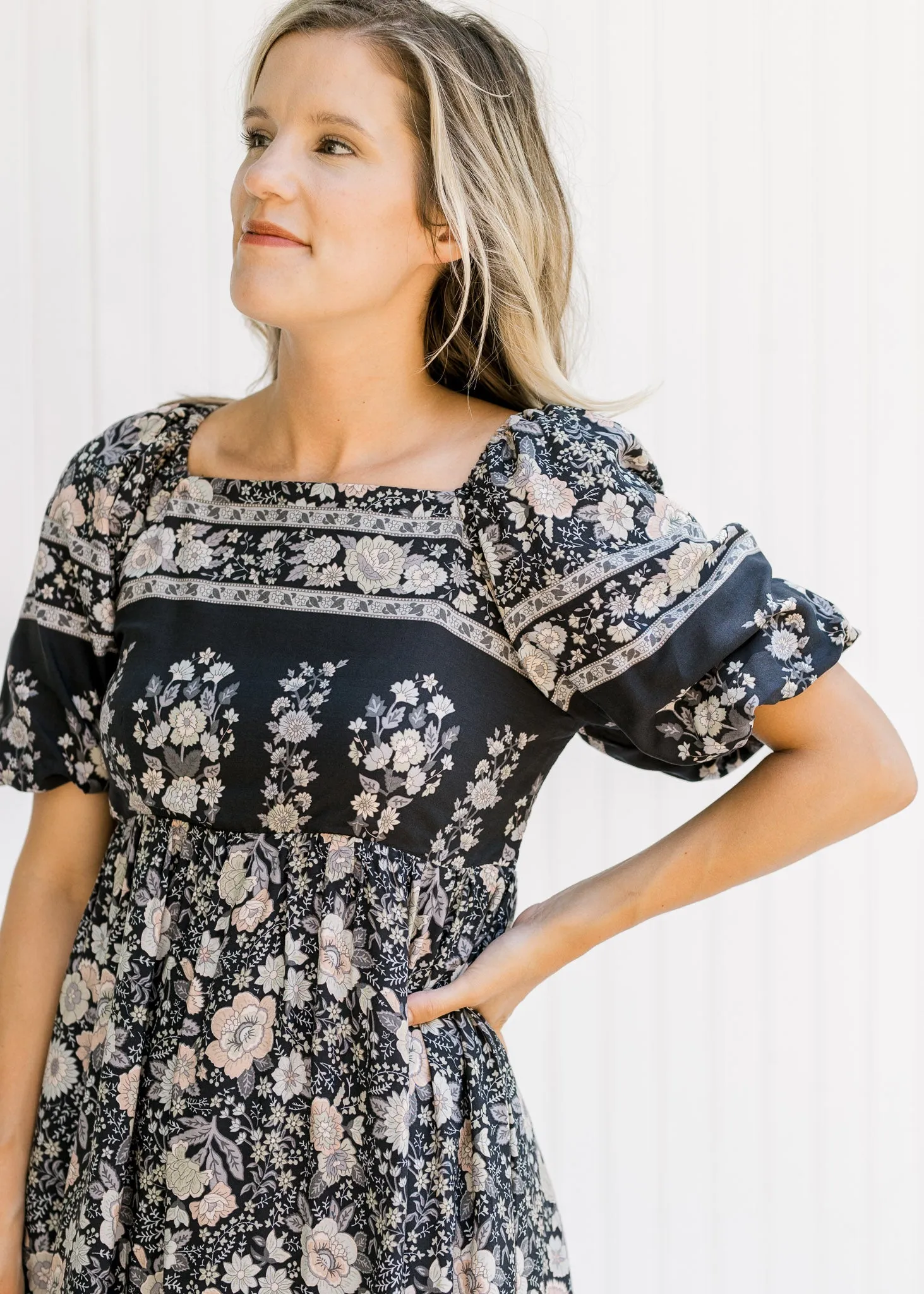 X Border Print Navy Dress